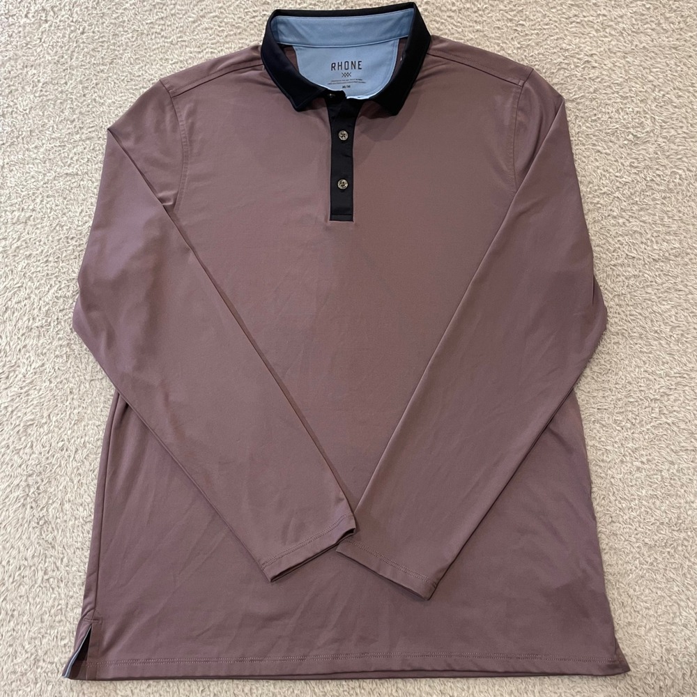 Rhone Commuter Polo Shirt Mens M Purple Navy Contrast Collar Performance 102165